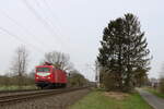 143 020 der Salzlandrail auf dem Weg von Hamburg nach Oberhausen-Osterfeld bei der Durchfahrt in Sythen am 6.4.23
