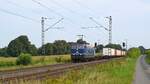 SEL (ex DB Fernverkehr) 181 204-9 (91 80 6181 204-9 D-SEL)  RÜGEN  mit KLV-Zug Neumünster Gbf - Wanne-Eickel Wof (Bohmte-Stirpe, 02.09.2024).