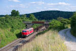 111 216 Smartrail mit einem leeren Holzzug bei Parsberg Richtung Nürnberg, 20.07.2021