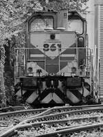 Die TKSE-Werkslokomotive 861 (Fabriknummer 20339) wurde 1998 bei Krauss-Maffei gebaut und ist hier Mitte April 2026 in Hattingen abgestellt. (Fotostandort: öffentlicher Fußweg)