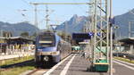 Der ET 321 der BRB wartet im Bahnhof Freilassing darauf, dass die Grenzkontrollen in Zug abgeschlossen werden und er seine Fahrt als RE5 nach München HBF fortsetzten kann.