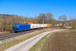 192 017 Northrail/TXL mit einem KLV-Zug bei Lehrberg Richtung Ansbach, 01.03.2022
