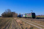 193 277 ELL/TXL mit einem KLV-Zug bei Postbauer-Heng Richtung Regensburg, 07.03.2022