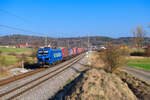 192 011 Northrail/TXL  Natursch�tzer  mit einem KLV-Zug bei Oberdachstetten Richtung W�rzburg, 28.03.2022