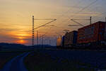 192 010 Northrail/TXL  Blaues Wunder  mit einem Containerzug bei Oberdachstetten Richtung W�rzburg, 28.03.2022