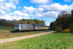 185 537 TXL mit einem ARS Altmann Autotransportzug bei Mimberg Richtung N�rnberg, 06.04.2022