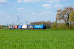 192 010 Northrail/TXL  Blaues Wunder  mit einem KLV-Zug bei Uffenheim Richtugn Ansbach, 28.04.2022