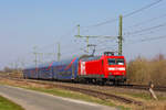 Ersatzverkehr im Expresskreuz Bremen/Niedersachen auf der Strecke Bremerhaven-Bremen-Osnabrück. 145 039-4 mit dem SRI Railinvest Wagenpark hinter Diepholz nach Osnabrück 22.3.26