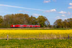 145 047-7 als RE 9 im Ersatzverkehr Expresskreuz Bremen/Niedersachsen bei Twistringen nach Osnabr�ck. 26.4.26