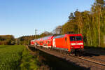 145 039-4 am RE 9 der WFL im Ersatzverkehr Expresskreuz Bremen/Niedersachsen bei Bramstedt nach Osnabr�ck am 28.4.26. Viele Gr��e an den Tf!