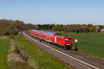 Ersatzverkehr im Expresskreuz Bremen/Niedersachsen. 145 047-7 der WFL mit den  historischen  Doppelstockwagen  aus Bremen nach Osnabr�ck bei Gessel. 28.4.26