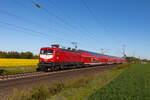 Ersatzverkehr im Expresskreuz Bremen/Niedersachsen. 112 131-8 morgens am 1.5.26 von Bremerhaven nach Bremen auf dem RE 9. Bei Loxstedt.