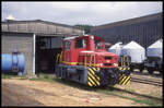 O&K Werklok vor Lokschuppen im Quarzwerk Frechen am 26.5.1995.