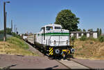 Werklok 25 (DR V 60 D) bringt leere offene Güterwagen von Halle-Ammendorf nach Halle-Osendorf zum Schrottverwerter TSR Recycling GmbH & Co.