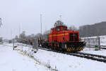 GMH Lok 2 Deutz rangiert hier am 28.1.2026 um 11.45 Uhr im Rangierbahnhof des Stahlwerks in Georgsmarienhütte.