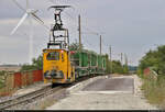 Feldbahn des Sodawerks Staßfurt  Leerzug mit Lok 5 überquert auf seiner Fahrt in den Feierabend die Bahnstrecke Schönebeck–Güsten (KBS 335).