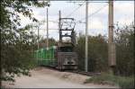 Elektrische Feldbahn 600 mm der Sodawerke Staßfurt - Förderstedt:  Kalkstein Zug ungefähr in der Streckenmitte am 26.09.2015 auf dem Weg zum Sodawerk in Staßfurt.