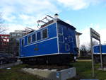 Die Zahnradlokomotive 11 der Bayerischen Zugspitzbahn AG, am 11.02.2020 als Denkmal vor dem Eingang des Verkehrszentrums vom Deutschen Museum in München.