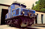 Tallokomotive 1 der Bayerischen Zugspitzbahn vor dem Betriebswerk Grainau (1984)
