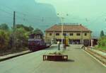 Und gleich fährt Tallokomotive 2 nach Grainau los (Sommer 1984)! Der frühere Garmischer Bahnhof der Bayerischen Zugspitzbahn (BZB) zeigte noch bis 2020 den besonderen Charakter dieser