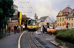 Der zu dieser Zeit neue Zahnradbahnwagen 1003 im früheren Zahnradbahnhof Degerloch. Eine Verlängerung der Stuttgarter Zahnradbahn zur Straßenbahnhaltestelle Degerloch Albplatz gab es zu dieser Zeit noch nicht. Das Photo entstand am 15.09.1984