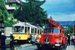 SSB vor 50 Jahren__Zahnradbahn-Ausweichhaltestelle 'Wielandshöhe': Es hat geklappt, der 104er steht wieder im Gleis, die Feuerwehr packt ihre Hilfsmittel wieder ein.__24-07-1973
