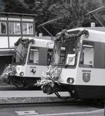 SSB__Zahnradbahn__Tw 1001 ('Heslach') und 1002 ('Degerloch') [ZT 4.1; 1982 MAN Nürnberg/SLM Winterthur/AEG Berlin; Antriebssteuerung ab 1999 umgestellt auf Siemens SIBAS] im Blumenschmuck zum