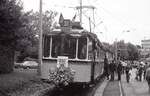 SSB__Zahnradbahn__Der historische Zug mit Tw 104 von 1950 und Bw von 1900, im täglichen Betrieb bis 1982, in Dergerloch vor der Einfahrt in die Endstation__15-09-1984 