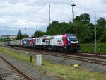 BELog 9080 2159 275-7 D-ELP und BELog 9080 2248 083-8 D-NRAIL in Doppeltraktion vor einen offenen GZ in Gera am 7.7.2026 Standort Bahnsteig 3