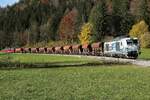 RheinCargo 248 063 ist ebenfalls bei den Bauarbeiten aus der Strecke Schliersee Bayrischzell dabei. Fischbachau am 29.10.2025.