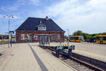 Der Bahnhof von Gilleleje von der Bahnsteigseite aus gesehen.