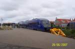 Ein Siemens Desiro der Nordjyske Jernbaner (NJ) steht am 28.06.2007 im Kopfbahnhof Skagen zur Abfahrt nach Frederikshavn bereits.