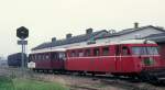 HHJ (Hads-Ning Herreders Jernbane, auch Odderbanen genannt): Zwei Scandia-Schienenbustriebwagen (Sm 21 (1948) und Sm 23 (1952)) stehen am 13.