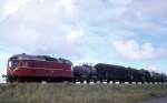 VLTJ (Vemb-Lemvig-Thyborøn-Jernbane, Lemvigbanen) Diesellok M12 (Frichs 1952) mit Güterwagen Rønland am 27.