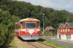 Ym 15  Fjorden  der Lemviger Bjergbanen mit Lokalzug Tog 1 Lemvig Bahnhof-Lemvig Hafen in Lemvig am 3-8-2015.