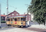 Århus / Aarhus ÅS: Ein Zug der SL 2 (Bw 41) in Richtung Marienlund verlässt am 8. August 1969 eben die Schleife in Kongsvang. - Scan eines Diapositivs.