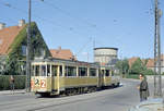 København / Kopenhagen Københavns Sporveje SL 2 (Tw 509 + Bw 1503) Brønshøj, Gaunøvej / Fuglsang Allé am 28. September 1969. - Im Hintergrund sieht man den Wasserturm von Brønshøj. - Das Foto entstand während einer Sonderfahrt für Mitglieder der Sporvejshistorisk Selskab (: der Dänischen Gesellschaft für Straßenbahngeschichte). - Scan eines Farbnegativs. Film: Kodak Kodacolor X.