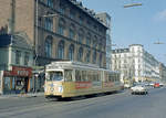 København / Kopenhagen Københavns Sporveje SL 7 (DÜWAG/Kiepe-GT6 873) København K, Centrum, Gothersgade / Nørre Voldgade im April 1971.