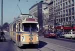 København / Kopenhagen Københavns Sporveje SL 7 (DÜWAG/Kiepe-GT6 862) København K, Nørre Voldgade / Nørreport station im April 1971.