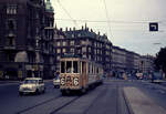 København / Kopenhagen Københavns Sporveje (KS) SL 6 (Großraumtriebwagen 574) København Ø, Østerbro, Jagtvej / Reersøgade im August 1968.