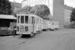 København / Kopenhagen KS SL 5 (Tw 523 + Bw 1556) Sundby remise / Betriebshof Sundby im August 1967.