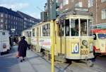 København / Kopenhagen Københavns Sporveje SL 10 (Tw 600 + Bw 15xx) Toftegaards Plads im November 1967.