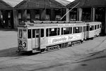 København / Kopenhagen Københavns Sporveje (KS) SL 3 (Tw 522 + Bw 15xx) Svanemøllen remise / Straßenbahnbetriebsbahnhof Svanemøllen im April 1968.