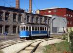 Museumstriebwagen 14 der Straßenbahn in Tallinn am Depot (Juni 1990)