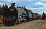 Die 1939 gebaute Pacific Hr 1 1000 und die 1'D-Schlepptenderlok Tv 1 609 (Baujahr 1917) im Juni 1990 im Dampflokpark Haapamäki