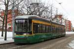 Fahrzeug 408 der HKL/HST vom Typ Skoda-Arctic (Transtech) MLNRV III Tram TW 52 auf der Linie 4 (Munkkiniemi/Munksnäs-Katajanokka/Skatudden).