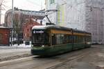 Fahrzeug 410 der HKL/HST vom Typ Skoda-Arctic (Transtech) MLNRV III Tram TW 52 auf der Linie 4 (Munkkiniemi/Munksnäs-Katajanokka/Skatudden).