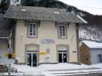 Bahnhof L'Hospitalet pres L'Andorre an der Bahnstrecke Toulouse - Latour de Carol am 06.03.2008, die Grenze des Kleinstaates Andorra ist ca.