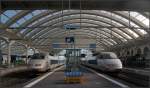 Zweimal TGV unter Stahlbetonbögen -     Gare de Reims,     23.07.2012 (M)