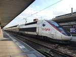 Ein TGV Lyria in Richtung Schweiz steht am 03.04.2017 am Pariser Gare de Lyon bereit.